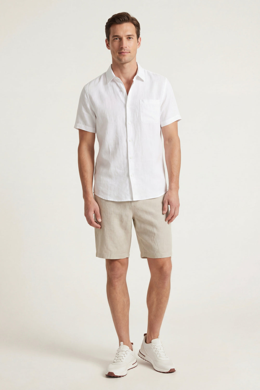 Skjorte og Shorts i Linned Verona Hvid/Beige