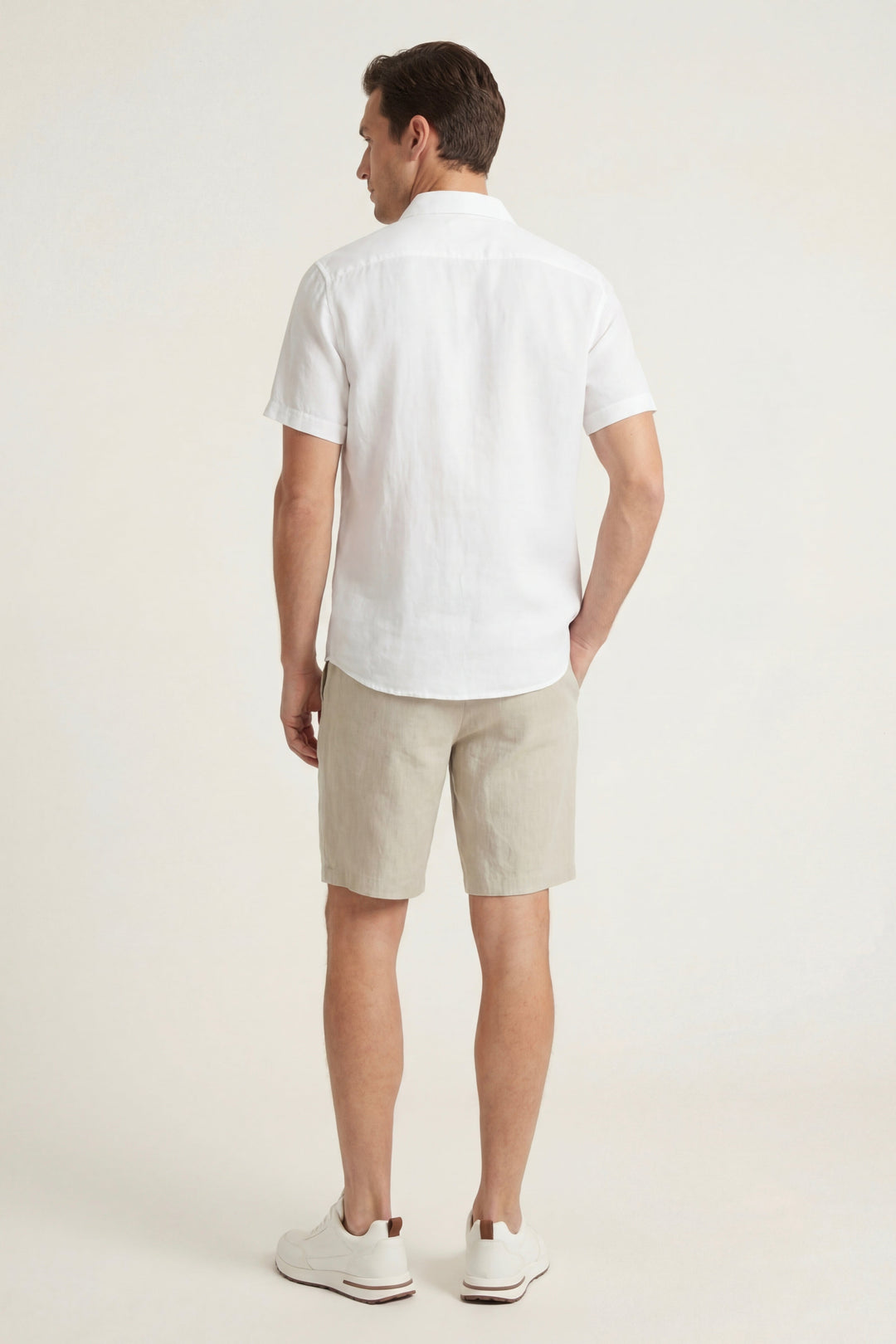 Skjorte og Shorts i Linned Verona Hvid/Beige