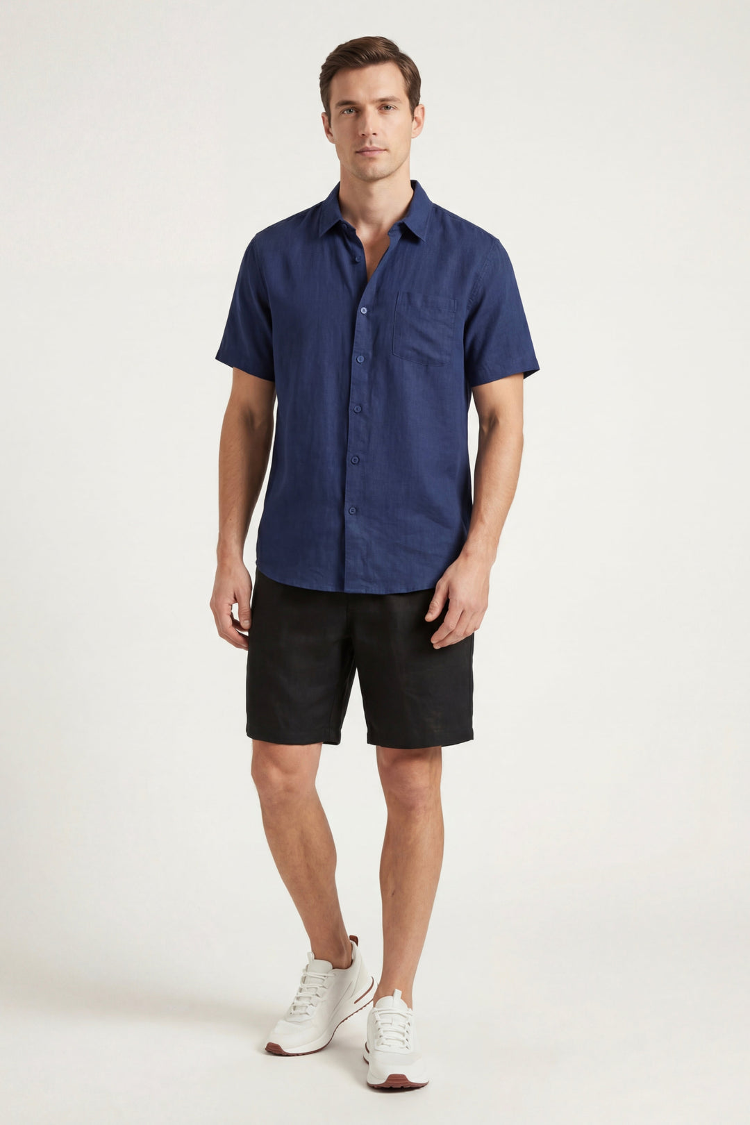Skjorte og Shorts i Linned Verona Blå/Sort