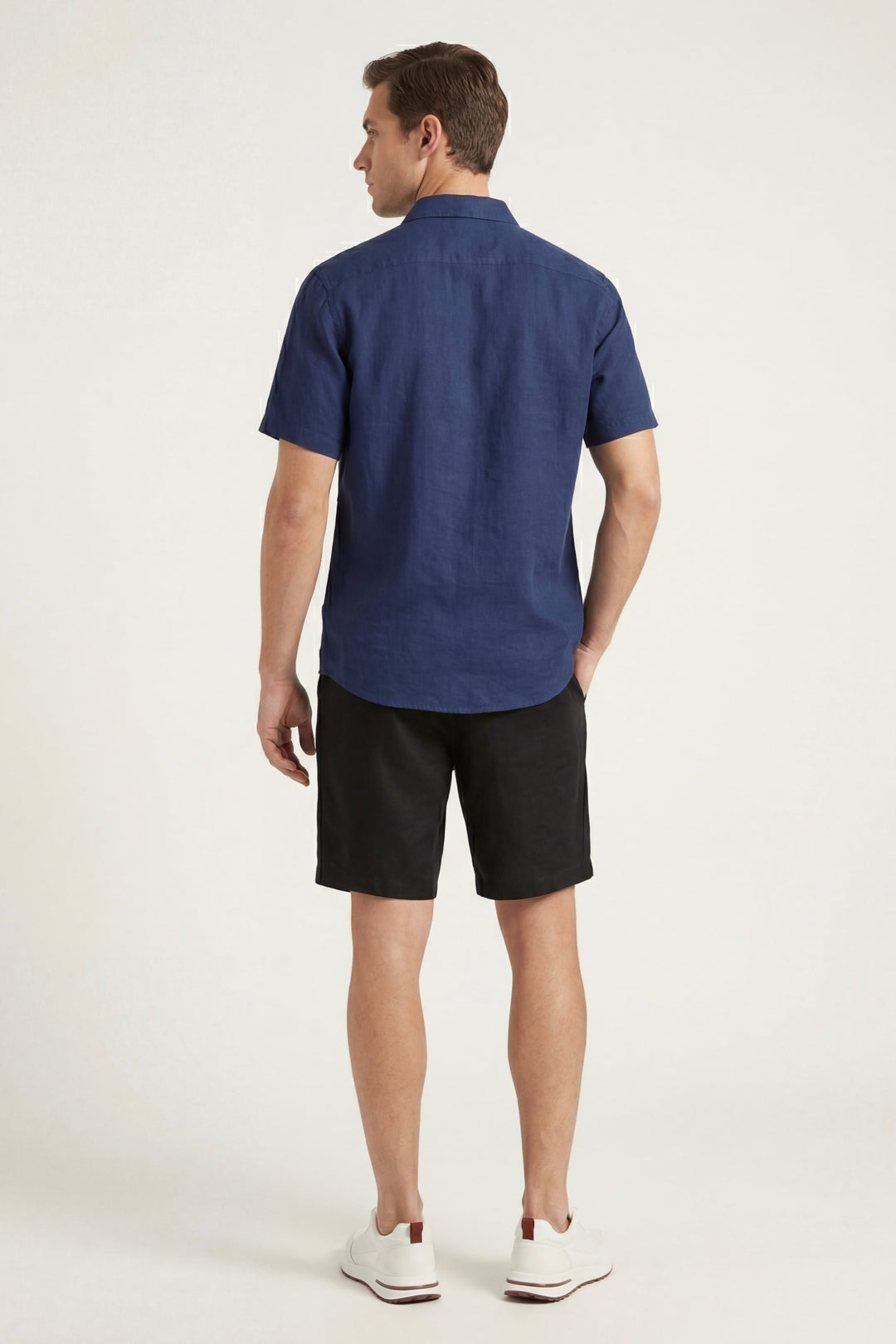 Skjorte og Shorts i Linned Verona Blå/Sort
