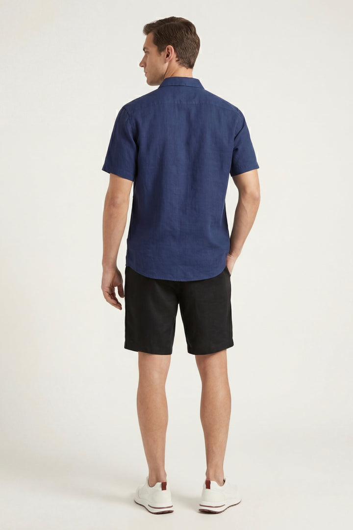 Skjorte og Shorts i Linned Verona Blå/Sort