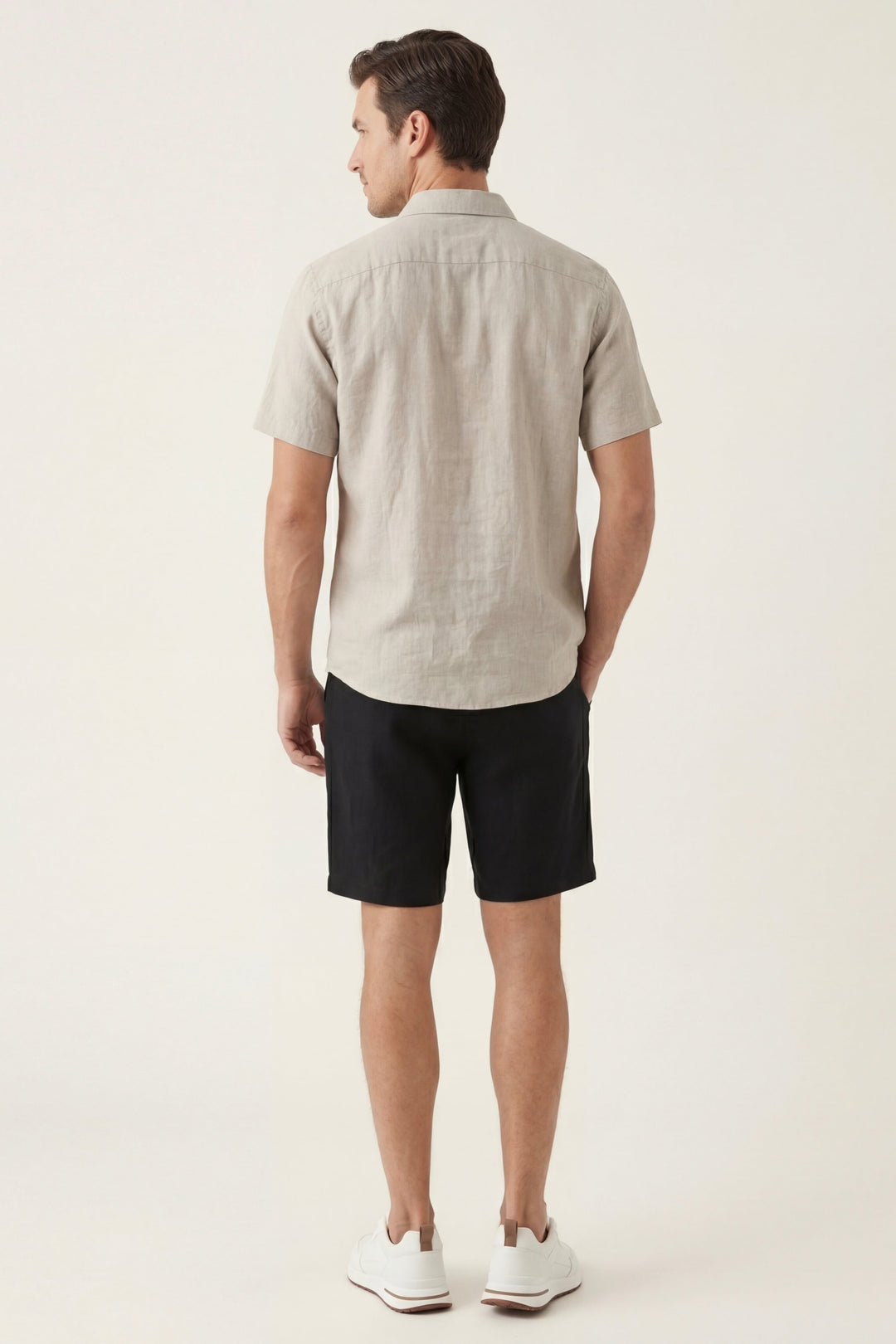 Skjorte og Shorts i Linned Verona Beige/Sort