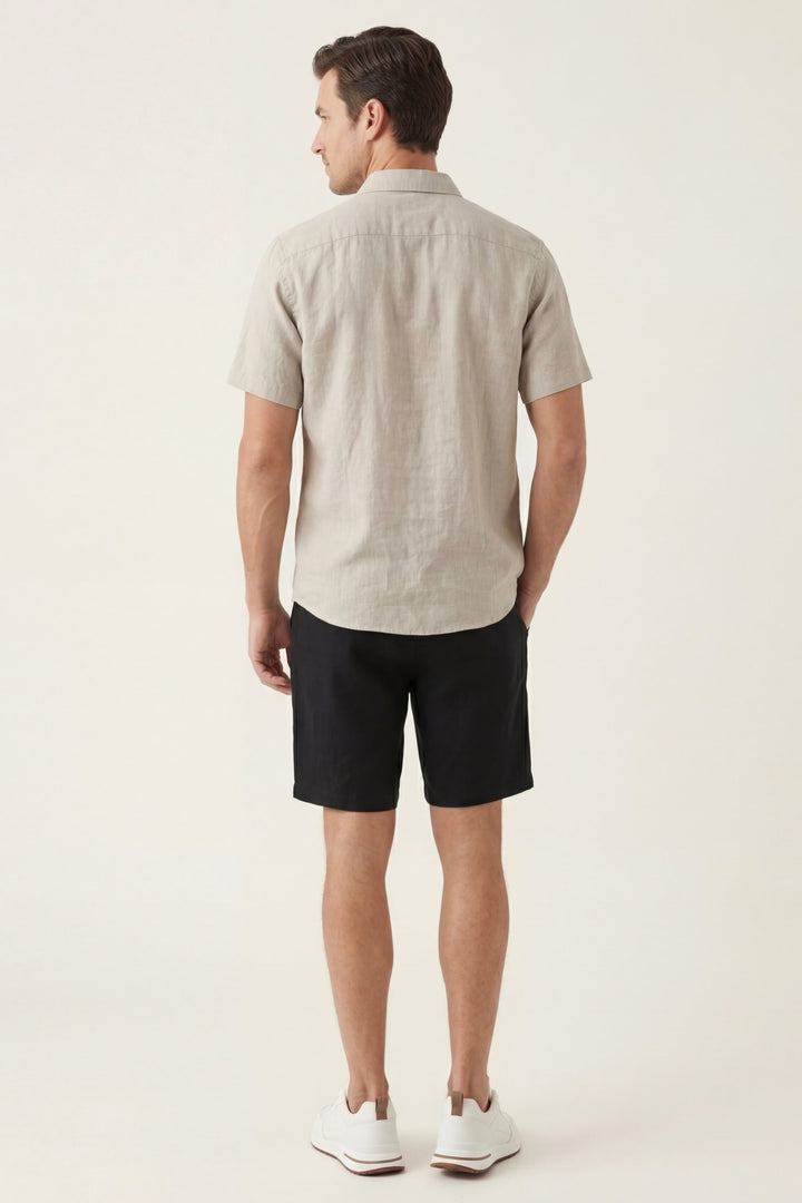 Skjorte og Shorts i Linned Verona Beige/Sort
