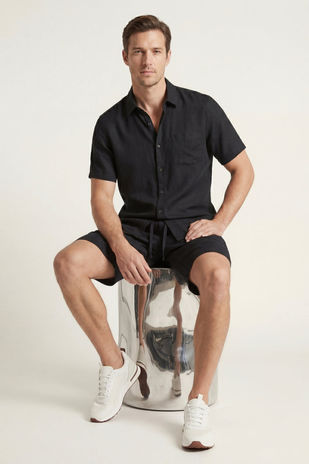 Skjorte og Shorts i Linned fra Verona Sort