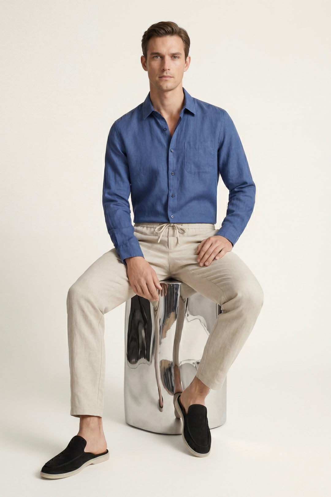 Sæt i Lino Pisa Maniche Lange Blå/Beige