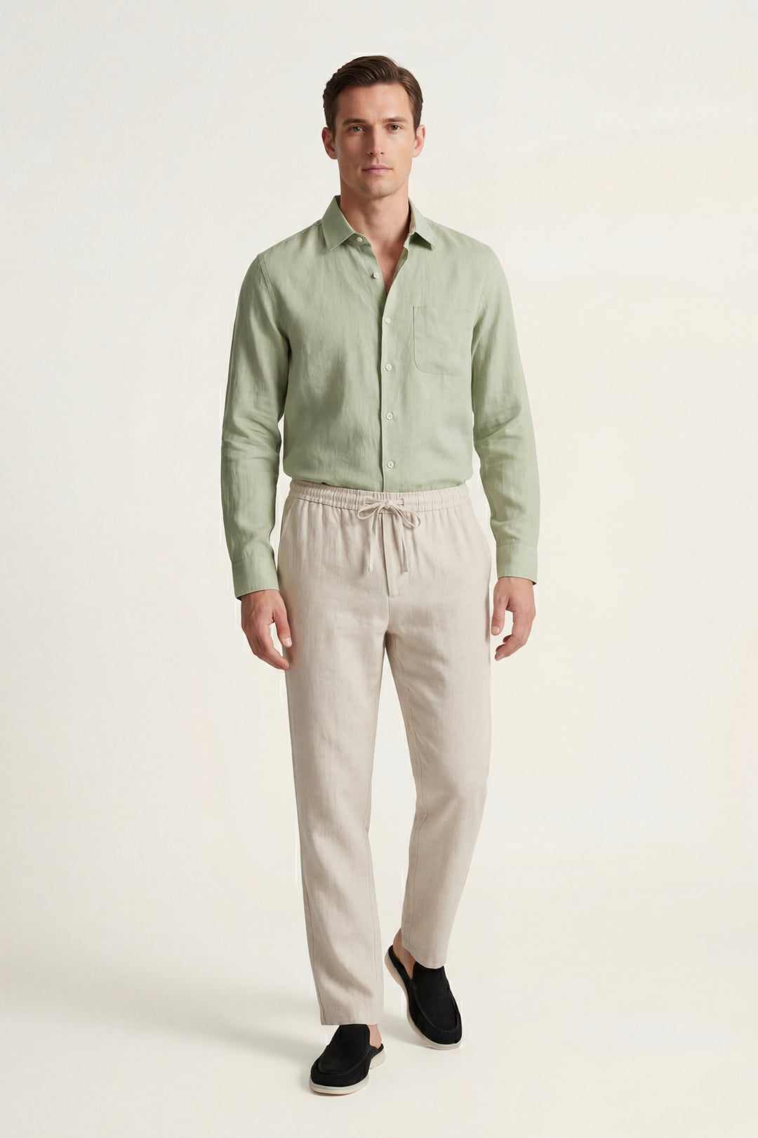 Sæt i Linned Pisa Langærmet Mintgrøn/Beige