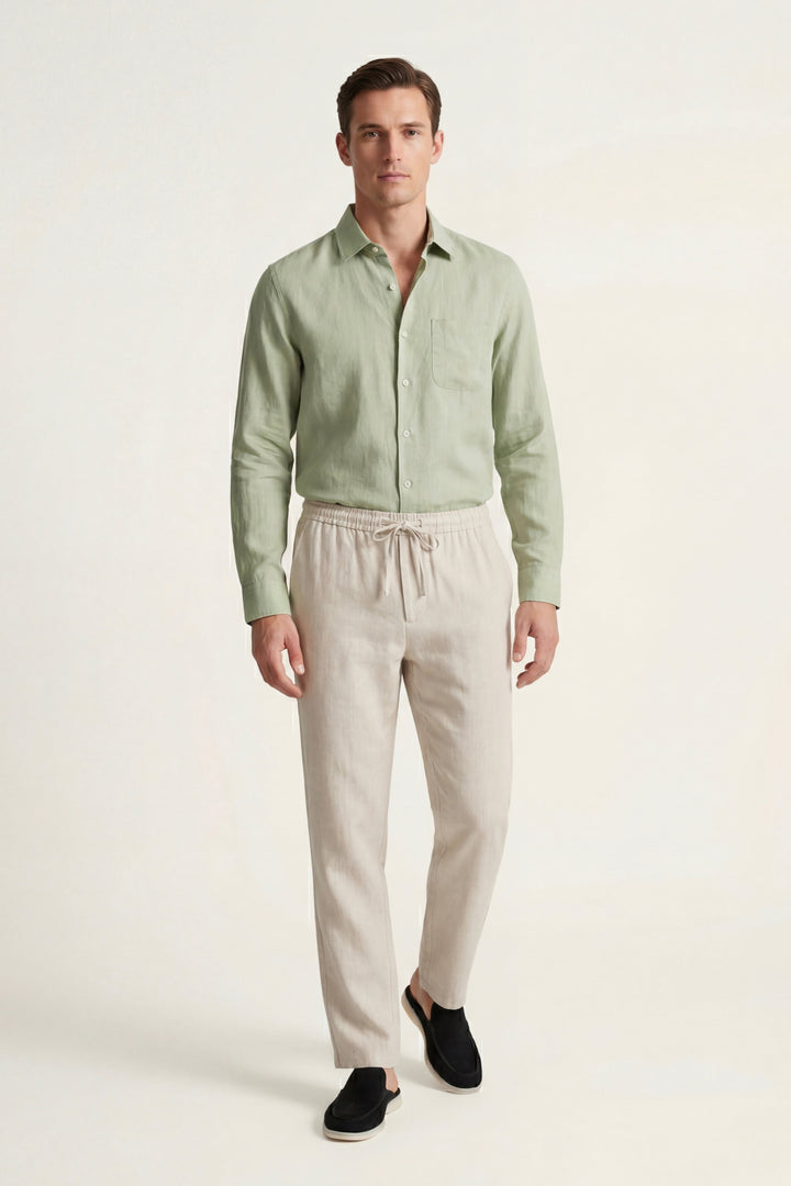 Sæt i Linned Pisa Langærmet Mintgrøn/Beige