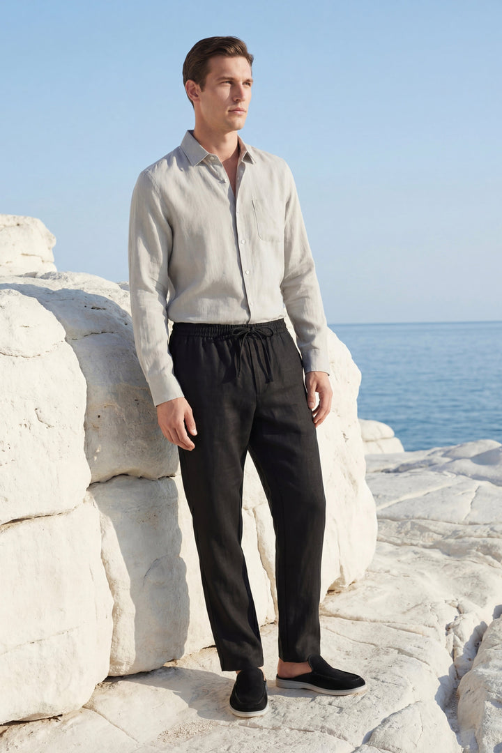 Sæt i Lino Pisa Maniche Lange Beige/Nero