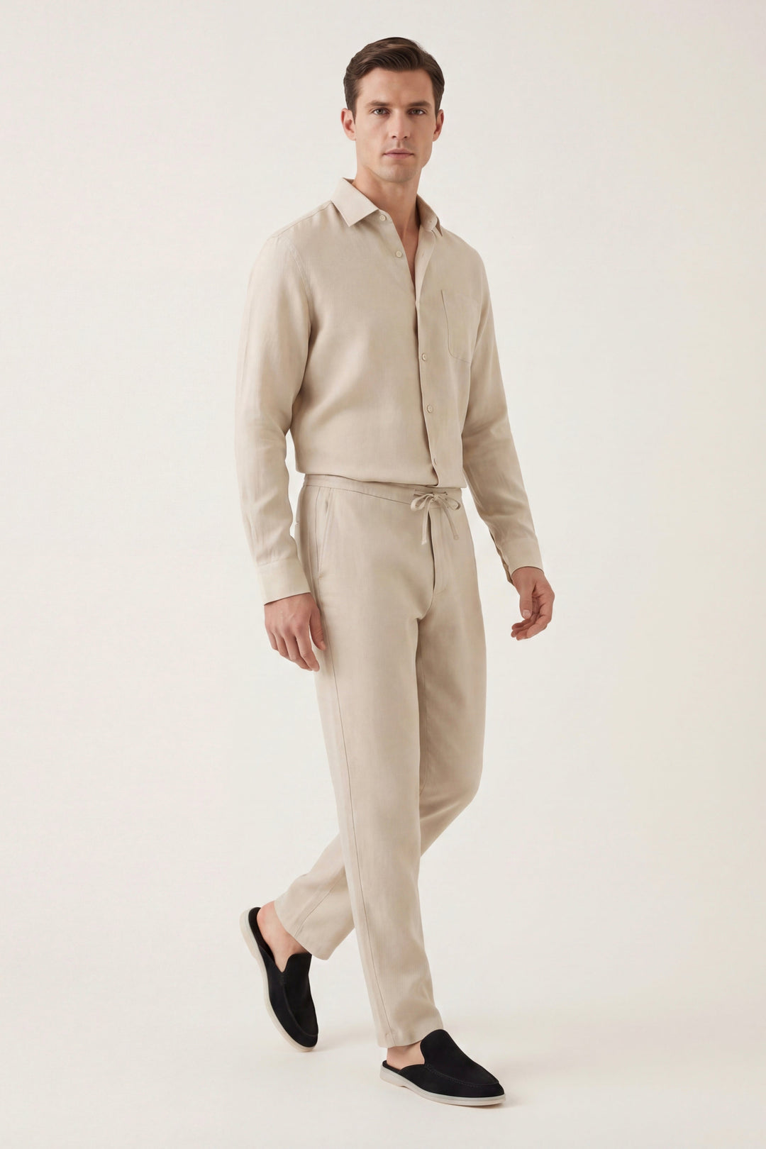 Sæt i Lino Bellagio Manica Lunga Beige