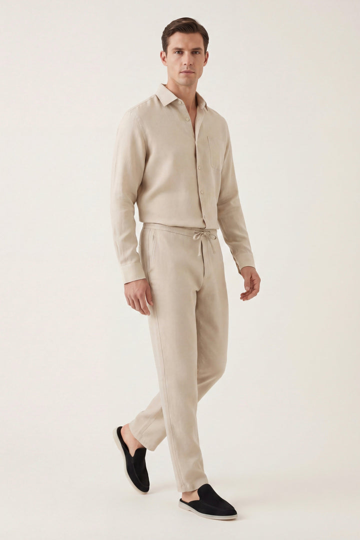 Sæt i Lino Bellagio Manica Lunga Beige
