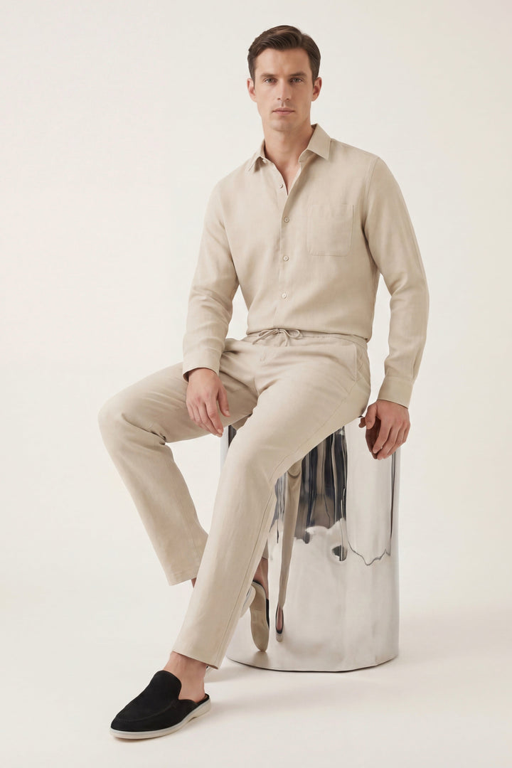 Sæt i Lino Bellagio Manica Lunga Beige