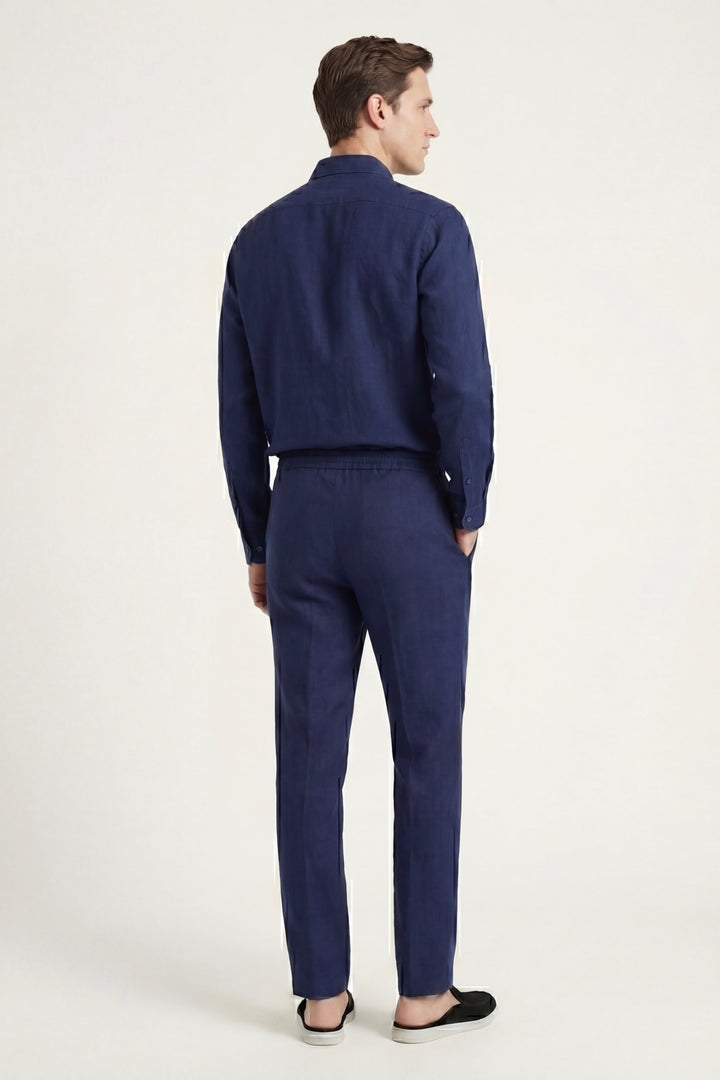 Sæt i Lino Bellagio Manica Lunga Blå Navy