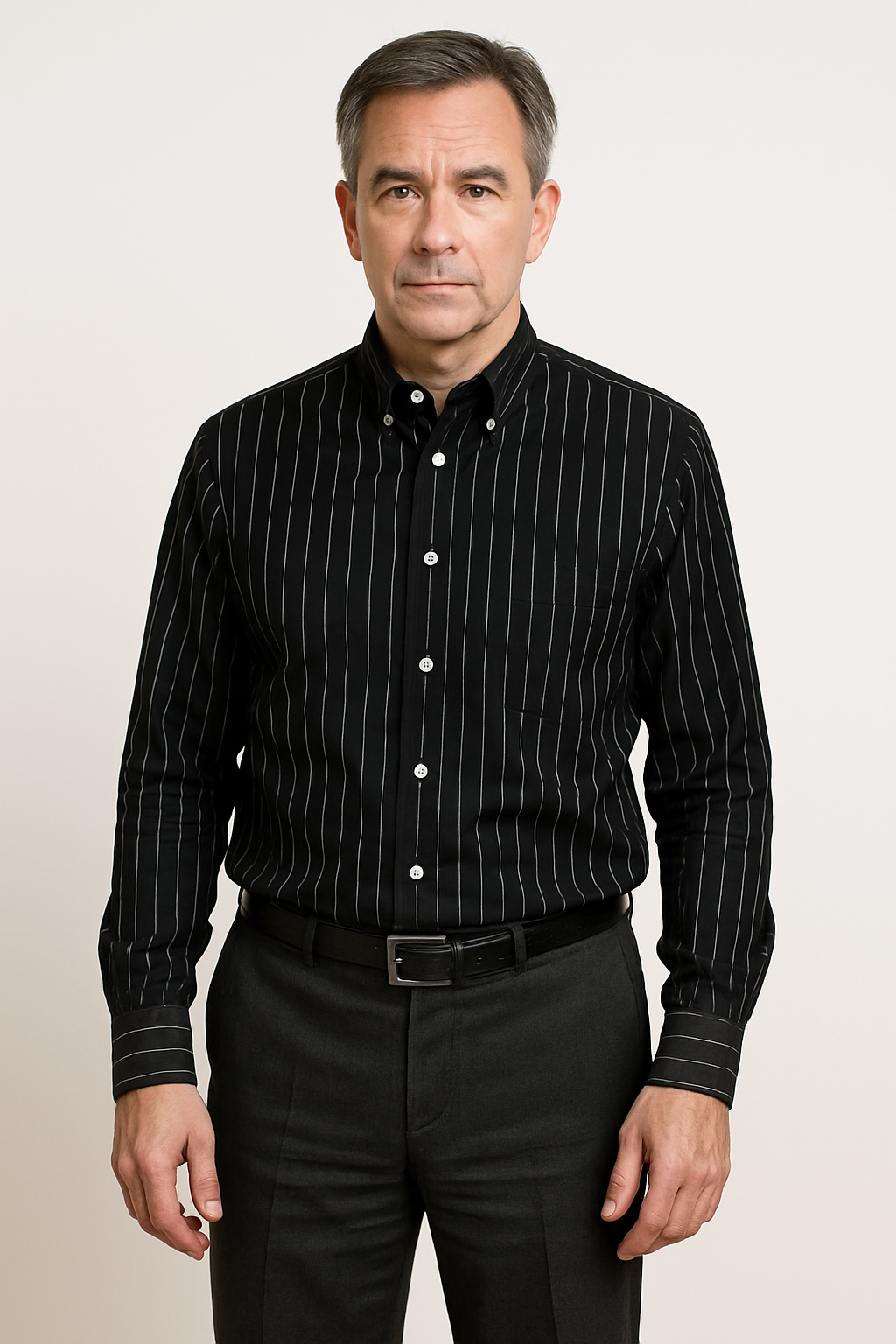 Elegant Stribet Bomulds Skjorte