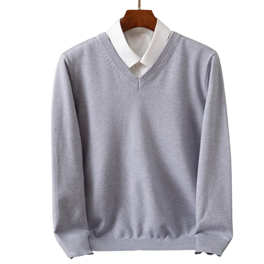 V-Hals Pullover i Ren Uld til Mænd