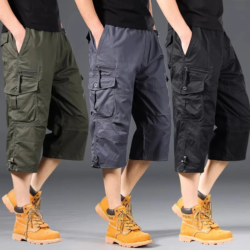 Lange Bomulds Cargo Shorts