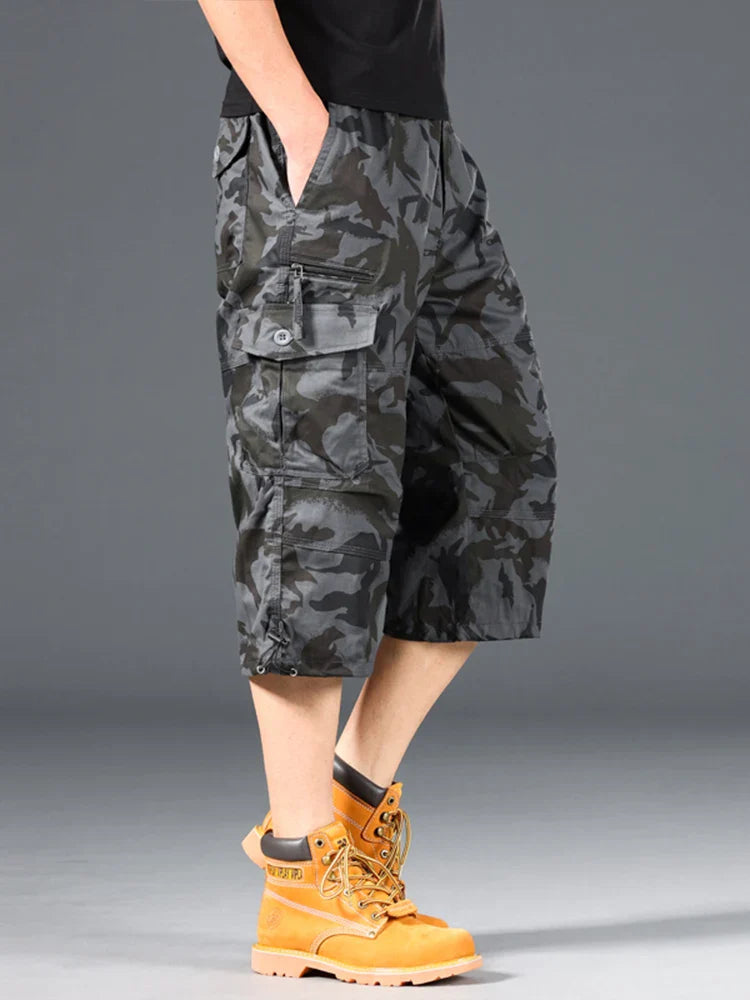 Lange Bomulds Cargo Shorts