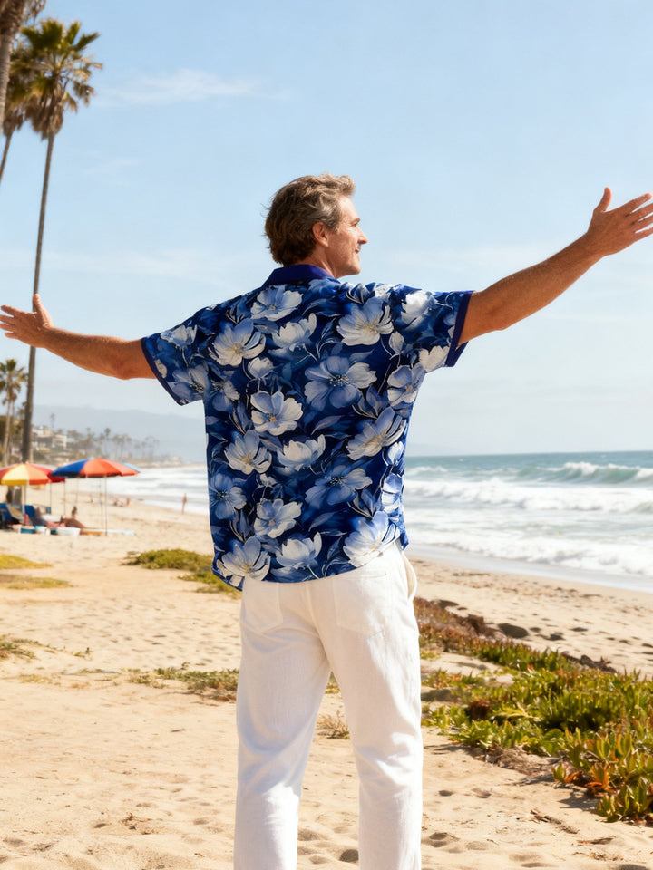 Alohadaddy Hawaiian Floral Print Men's Button Pocket Short Sleeve Shirt