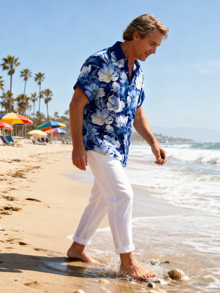 Alohadaddy Hawaiian Floral Print Men's Button Pocket Short Sleeve Shirt