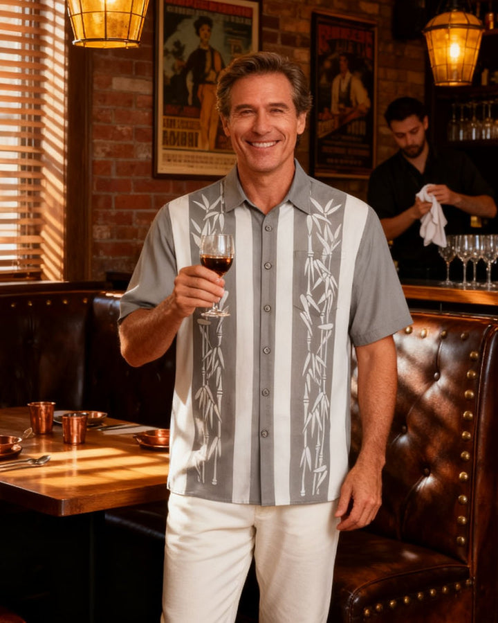 Alohadaddy Pocket Vintage Bowling Plant Bamboo Print Beach Men's Hawaiian Big And Tall Shirt