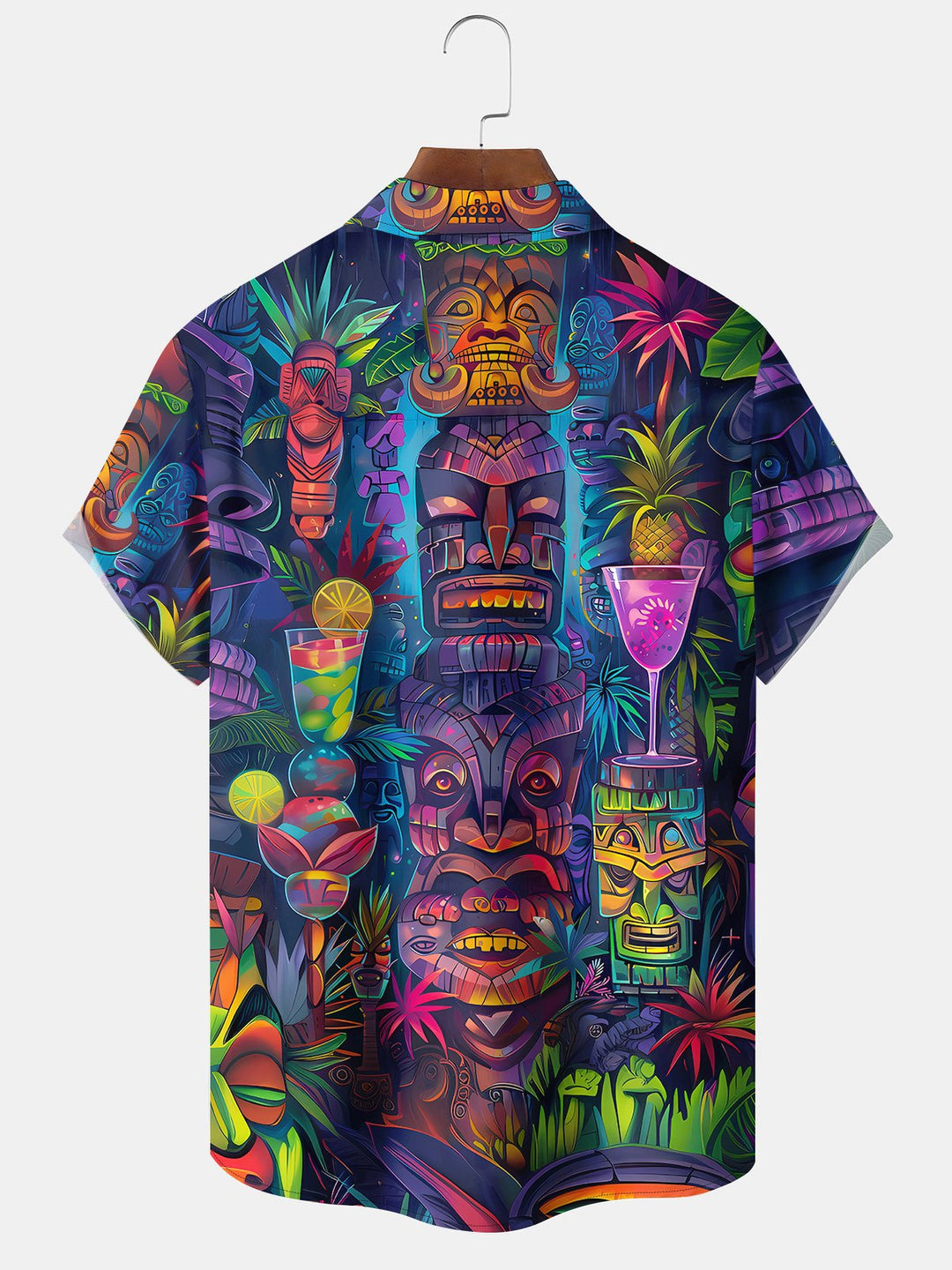 Alohadaddy Beach Vacation Men's Hawaiian Shirt Tiki Cocktail Tiki Bar Print Pocket Camping Shirt Big Tall