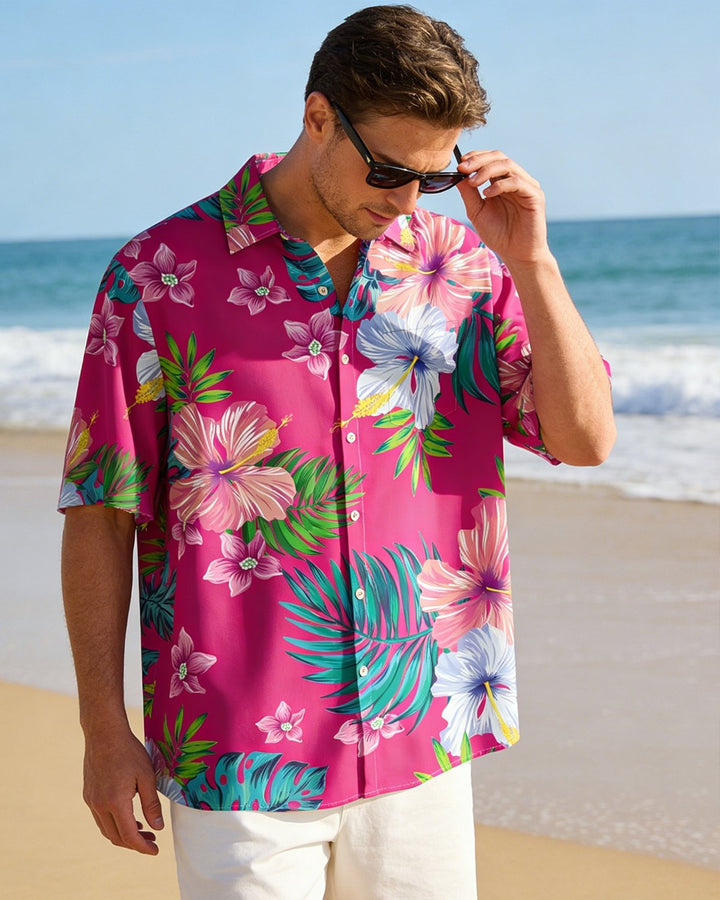 Alohadaddy Hawaiian Tropical Floral Short Sleeve Shirt