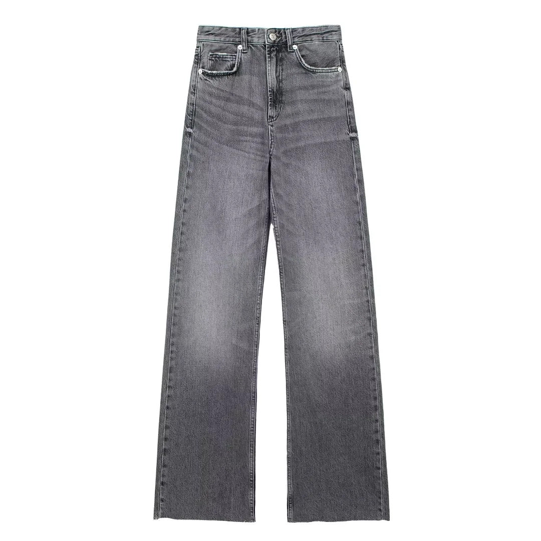 Grå Damebukser Wide Leg