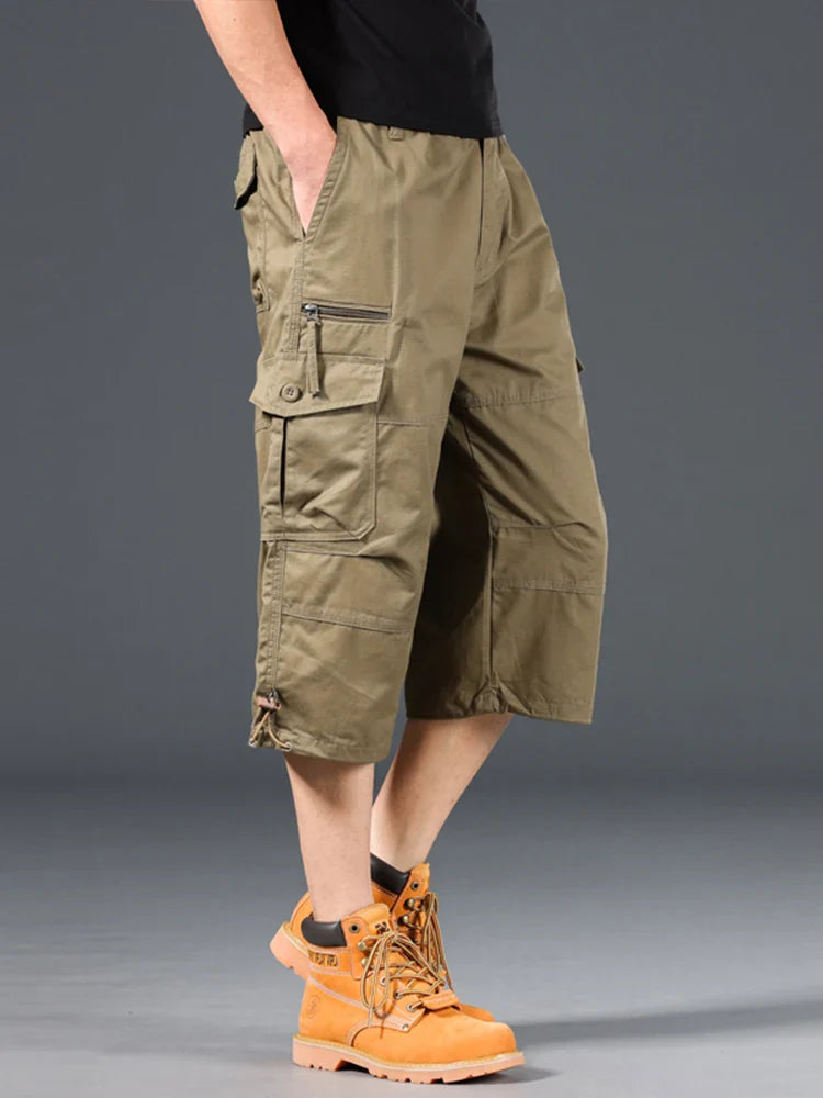 Lange Bomulds Cargo Shorts