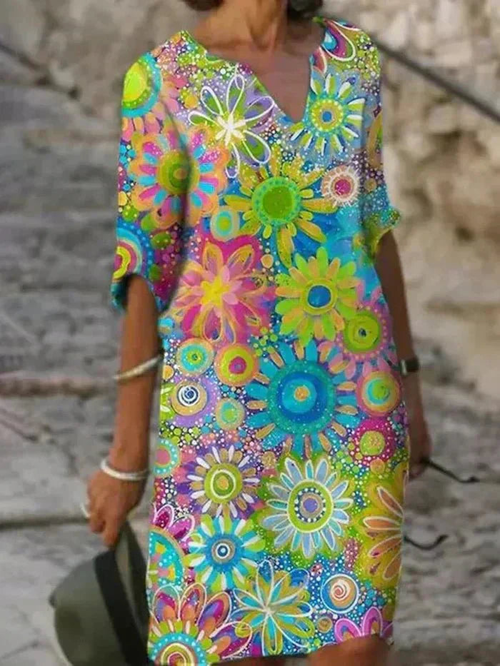 Nira | Livlig Floral Midi Kjole