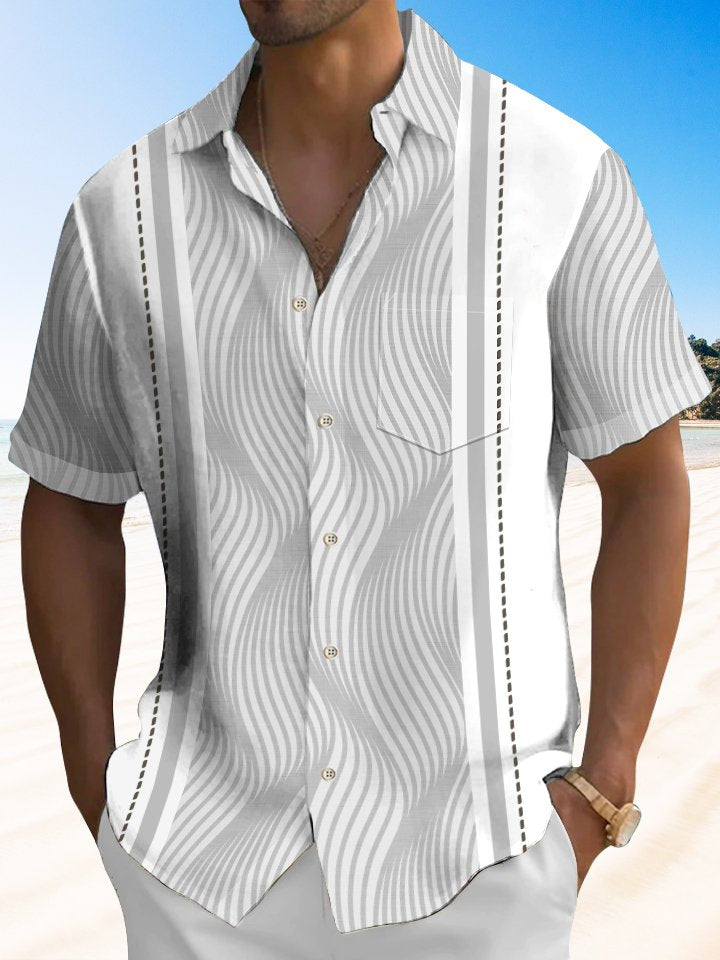 Alohadaddy Men's Retro 3D Geometric Print Textured Bowling Shirt