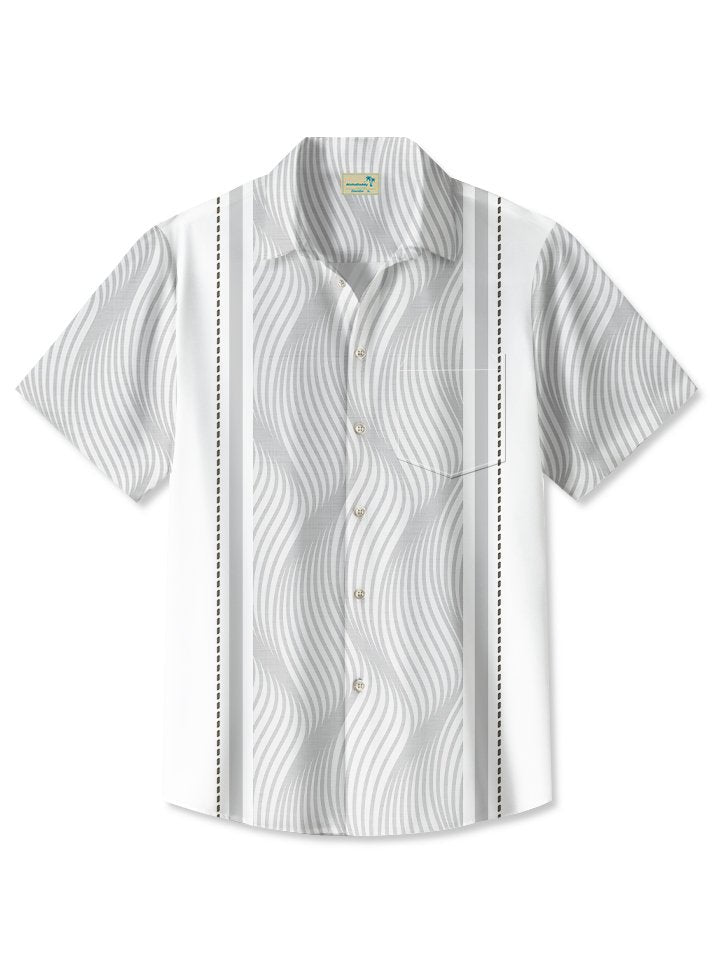 Alohadaddy Men's Retro 3D Geometric Print Textured Bowling Shirt