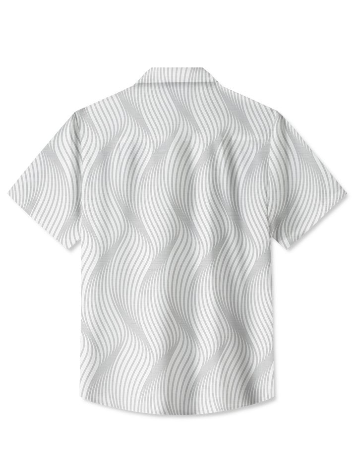 Alohadaddy Men's Retro 3D Geometric Print Textured Bowling Shirt