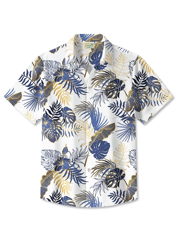 Alohadaddy Men's Hawaiian Resort Tropical Floral Gold Beach Aloha Shirt