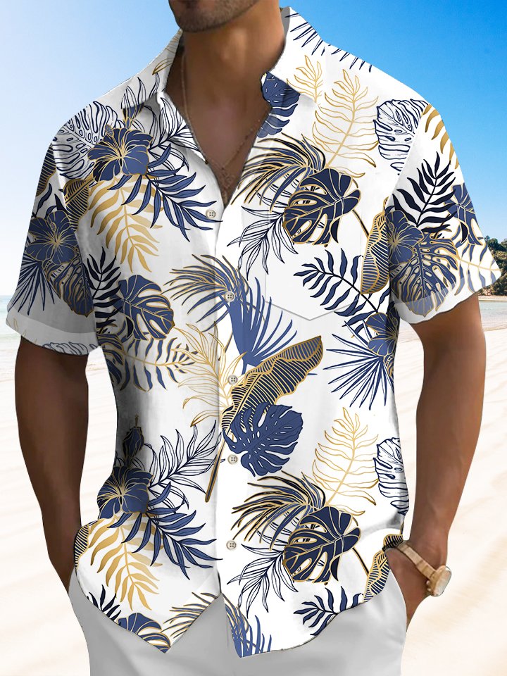 Alohadaddy Men's Hawaiian Resort Tropical Floral Gold Beach Aloha Shirt