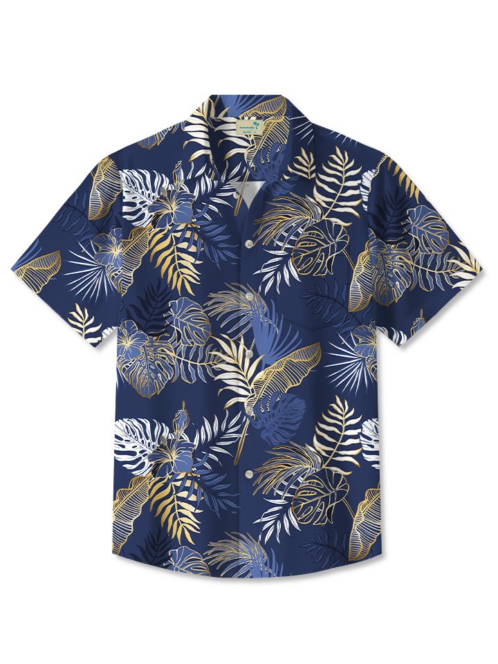 Alohadaddy Men's Hawaiian Resort Tropical Floral Gold Beach Aloha Shirt