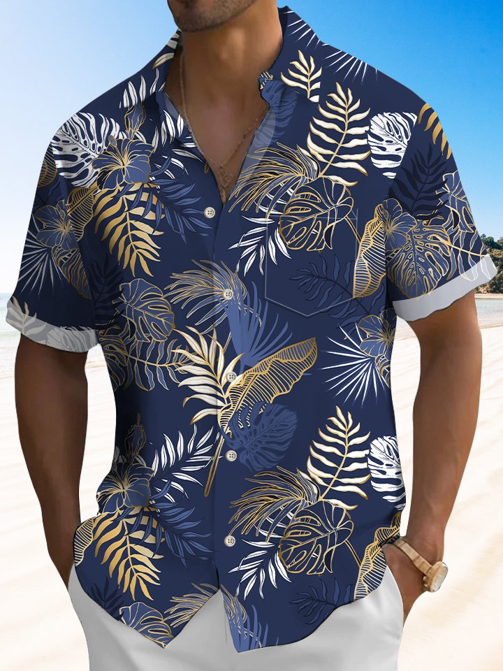 Alohadaddy Men's Hawaiian Resort Tropical Floral Gold Beach Aloha Shirt