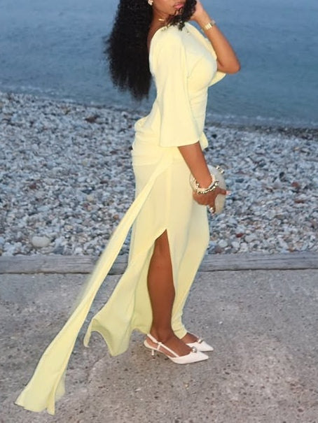 Yellow Cape Backless Maxi Dress