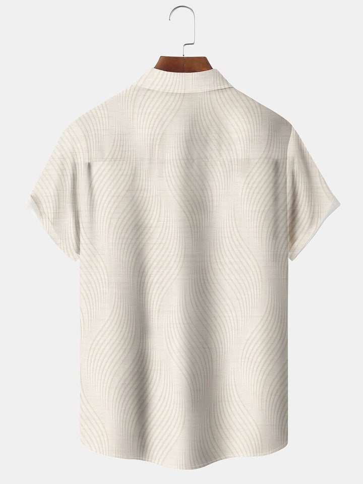 Alohadaddy Men's Vintage Geometric Textured 3D Bowling Print Button Pocket Short Sleeve Shirt