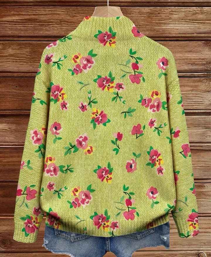 Agnese™ | Cardigan Zip Blomster Rosa og Lime