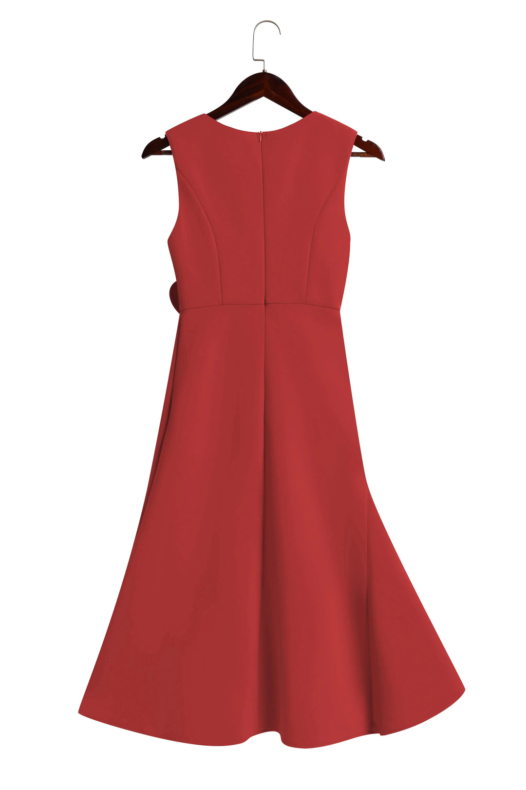 Red Sleeveless Midi Elegant A-line Dress with Waist Twist for Day-to-Night