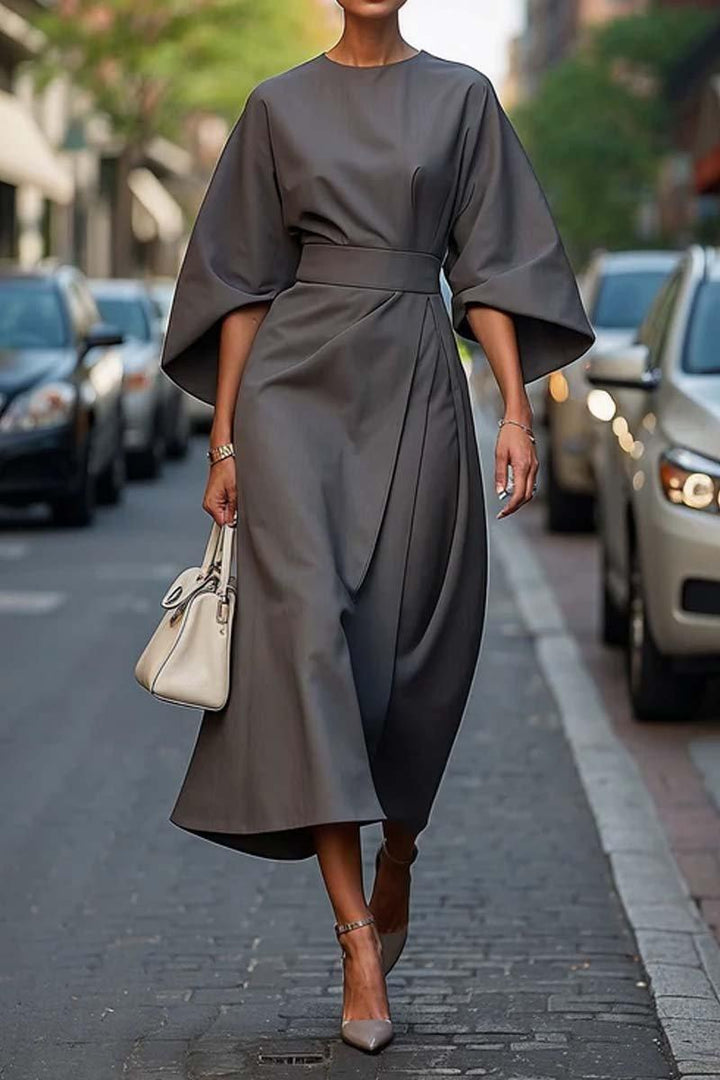 Elegant Solid Color Waist Dress