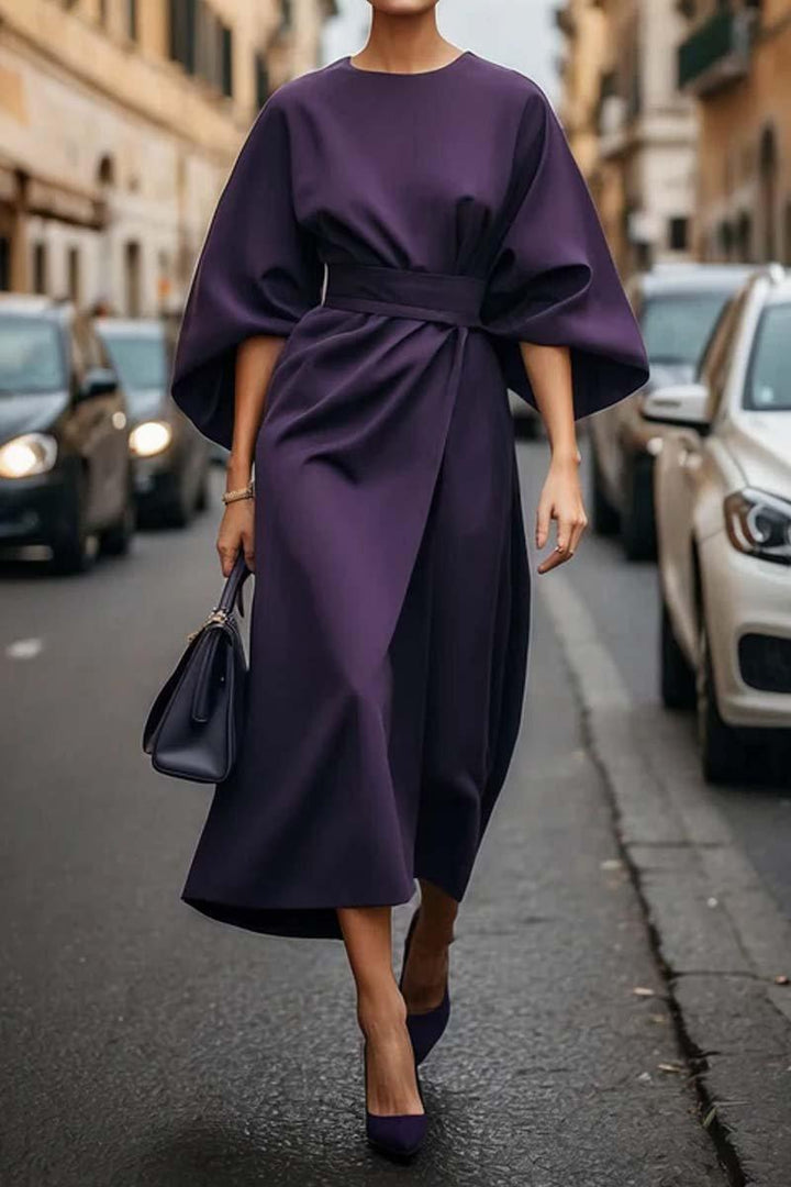 Elegant Solid Color Waist Dress