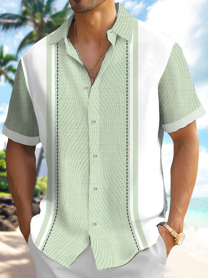 Alohadaddy Men's Vintage Geometric Textured 3D Bowling Print Button Pocket Short Sleeve Shirt