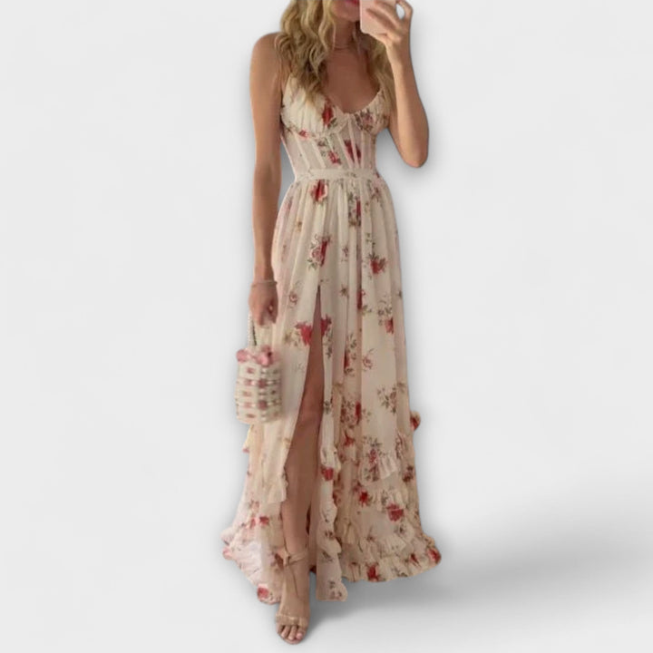 Maxi Kjole med Blomsterdesign og Slids