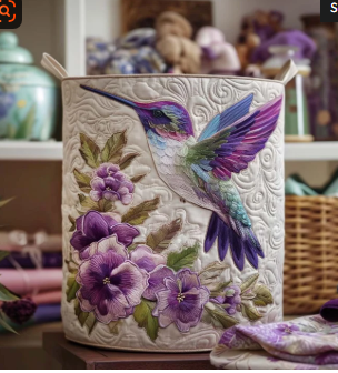 Polstret Dekorativ Kurv Med Kolibri Og Blomster Til Hjemmet