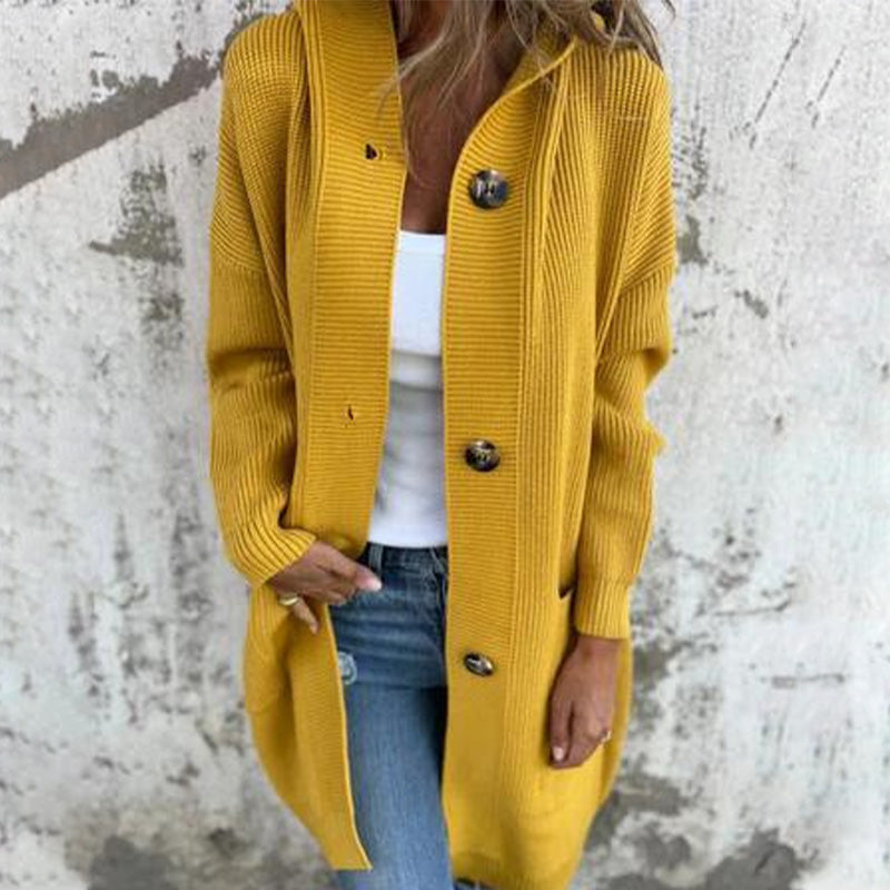 Lang Cardigan med Elegant Hætte og Daglig Komfort