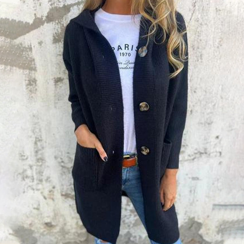 Lang Cardigan med Elegant Hætte og Daglig Komfort