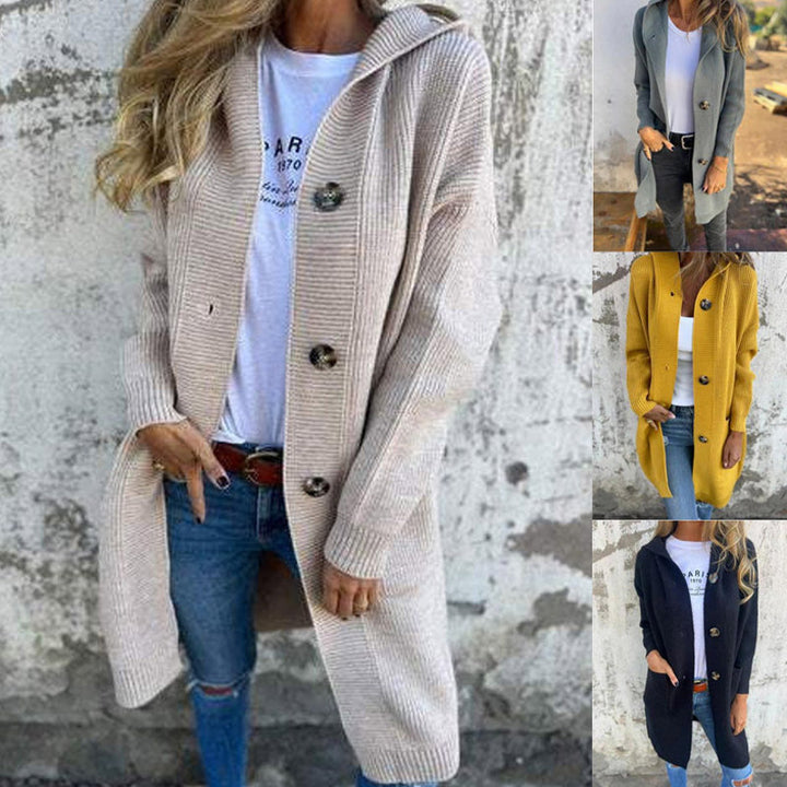 Lang Cardigan med Elegant Hætte og Daglig Komfort