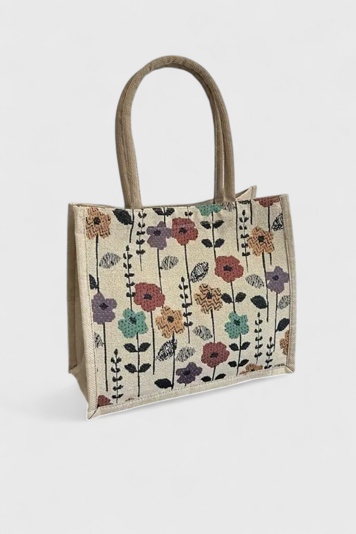 Jute Taske Taila med Blomsterprint og Økologisk Design