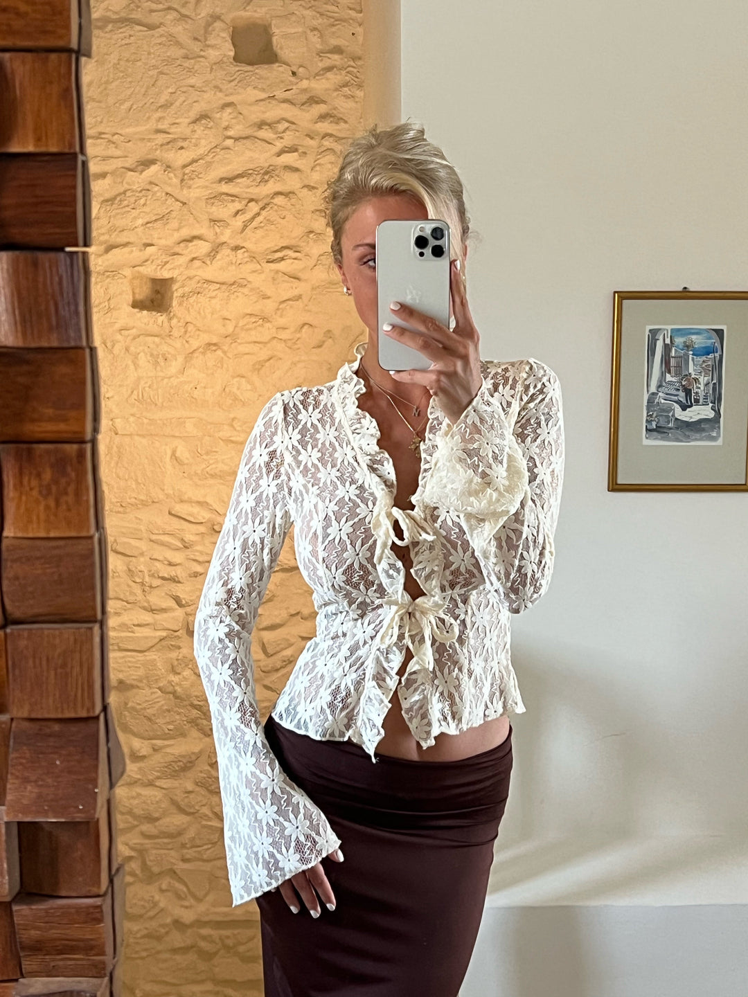 Thalia Trim lace top - cream