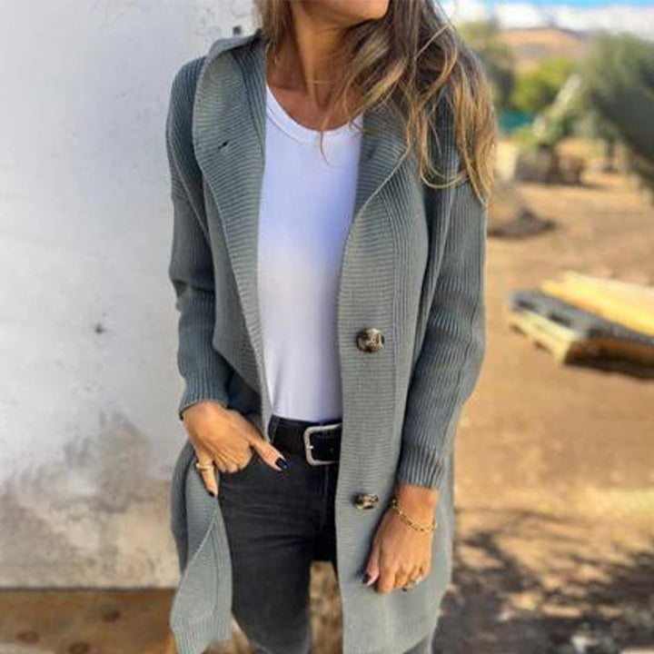 Lang Cardigan med Elegant Hætte og Daglig Komfort
